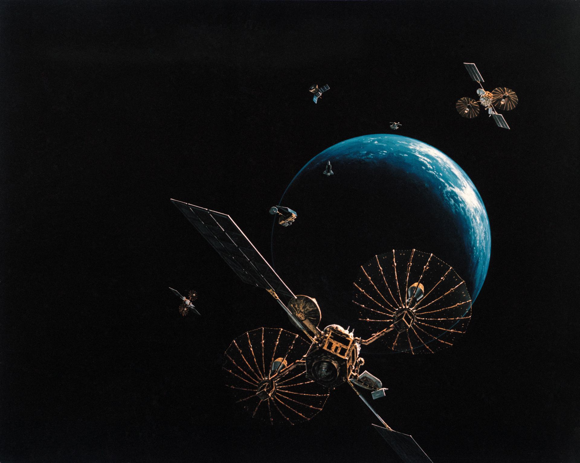 Tracking and Data Relay Satellite artist concept in space with Earth below